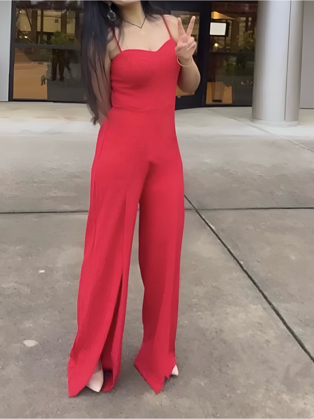 Red Strappy Wide-Leg Jumpsuit - Picture 1 of 4